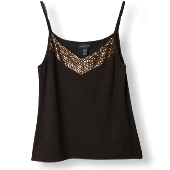 Cable & Gauge Tops - Cable & Gauge Silk Camisole Sequin Neckline L